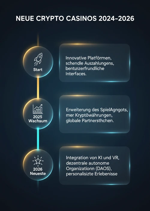 Zeitstrahl neuer Crypto Casinos für Schweizer Spieler — 2024 Start, 2025 Wachstum und neueste Anbieter.